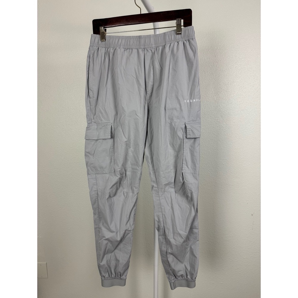 YoungLA Commuter Jogger Cargo Mens Large Gray Elastic Waist Tapered Pants